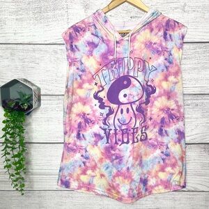 Fresh Laundry Trippy Vibes Rainbow Tie Dye Mushroom Sleeveless Hoodie Size XL